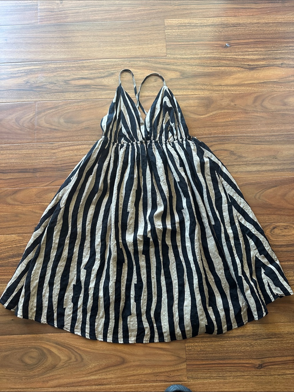 Breezy Striped Black and Tan Sundress